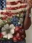 Women's Independence Day Floral Print Casual V-Neck Short Sleeve T-Shirt