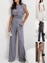 Women's Irregular Craftsmanship Plain Daily Going Out Two-Piece Set Khaki Casual Summer Top With Pants Matching Set