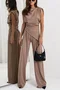 Women's Irregular Craftsmanship Plain Daily Going Out Two-Piece Set Khaki Casual Summer Top With Pants Matching Set
