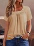 Women's Short Sleeve T-shirt Summer Red Plain Buckle Crew Neck Daily Going Out Casual Top
