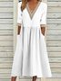 Women's Half Sleeve Summer Light Blue Plain Split Joint V Neck Daily Going Out Casual Maxi A-Line Fit & Flare Dress Dress