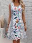 Regular Fit Floral Crew Neck Vintage Dress With No