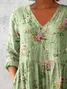 Women's Half Sleeve Blouse_ Summer Green Floral Printing V Neck Daily Going Out Casual Top