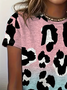 Women's Leopard Print Casual Round Neck Short Sleeve T-Shirt