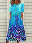 Women's Floral Butterfly Print Casual Crew Neck Dress