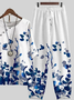 Women's Printing Floral Daily Going Out Two-Piece Set White Casual Summer Top With Pants Matching Set