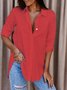 Women's Long Sleeve Shirt Spring/Fall White Plain Buckle Shirt Collar Daily Going Out Casual Top