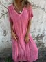 Women's Short Sleeve Summer Pink Plain Split Joint V Neck Daily Going Out Vintage Maxi A-Line Tank Dress