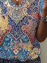 Women's Floral Print Casual V-Neck Short Sleeve T-Shirt