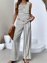 Casual Regular Fit Crew Neck Striped Two-Piece Set With No