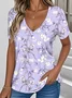 V Neck Casual Botanical Pattern Jersey T-Shirt