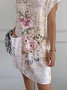 Floral Vintage Crew Neck Loose Dress With No