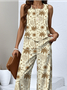 Regular Fit Coconut Tree Crew Neck Casual Two-Piece Set With No
