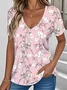 V Neck Casual Botanical Pattern Jersey T-Shirt