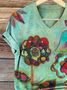 Women's Floral Print Casual V-Neck Short Sleeve T-Shirt
