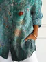 Women's Long Sleeve Shirt Spring/Fall Green Floral Buckle Shirt Collar Daily Going Out Casual Top