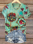 Women's Floral Print Casual V-Neck Short Sleeve T-Shirt