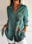 Women's Long Sleeve Shirt Spring/Fall Green Floral Buckle Shirt Collar Daily Going Out Casual Top
