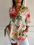 Women's Long Sleeve Shirt Spring/Fall As Picture Floral Buckle Shirt Collar Daily Going Out Casual Top
