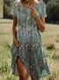 Vintage Crew Neck Floral Dress With No