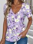 Loose V Neck Floral Vintage T-Shirt
