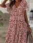 Women's Floral Print V-Neck Short Sleeve Slit Dress