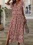 Women's Floral Print V-Neck Short Sleeve Slit Dress
