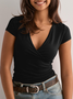 Women's Short Sleeve T-shirt Summer Wine Red Plain Ruched V Neck Daily Going Out Casual Top