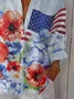 Women's Independence Day Flag Floral Casual Lapel Shirt
