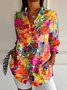 Women's Long Sleeve Shirt Spring/Fall As Picture Floral Buckle Shirt Collar Daily Going Out Casual Top