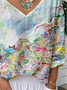 Casual Gradient Pattern V Neck Loose T-Shirt