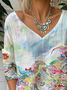 Casual Gradient Pattern V Neck Loose T-Shirt