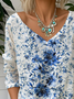 Loose Casual Gradient Pattern V Neck T-Shirt