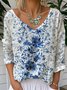 Loose Casual Gradient Pattern V Neck T-Shirt