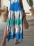 Women's Abstract Print Casual V-Neck Short Sleeve Slit Dress