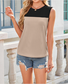 Women's Sleeveless Tank Top Summer Sky Blue Color Block Cotton Crew Neck Daily Going Out Casual Top
