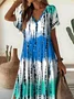 Women's Abstract Print Casual V-Neck Short Sleeve Slit Dress