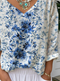 Loose Casual Gradient Pattern V Neck T-Shirt