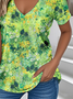 Floral Loose Casual V Neck T-Shirt
