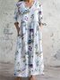 V Neck Floral Jersey Casual Dress