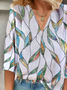 Women's Floral Print V-Neck Casual Blouse