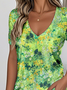 Floral Loose Casual V Neck T-Shirt