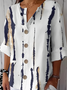 Women's Stripe Art Print Button Linen Blend Shirt