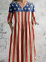 Casual V Neck Independence Day Jersey Dress