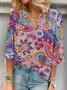 Women's Floral Paisley Print V-Neck Casual Blouse