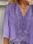 Women's Floral Print V-Neck Casual Blouse