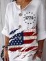 Women's Independence Day Flag Print Button Linen Blend Shirt