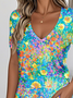 V Neck Casual Floral Jersey T-Shirt
