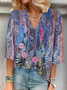 Women's Floral Print V-Neck Casual Blouse