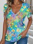 V Neck Casual Floral Jersey T-Shirt